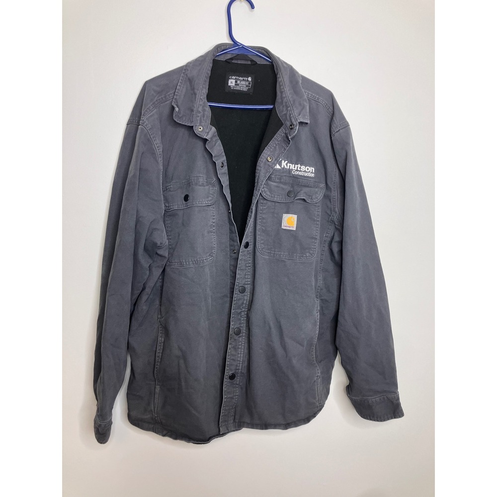 Carhartt Shirt Jacket Mens XL Gray Excellent Fleece Lined TJ5419-M Knutson Logo
